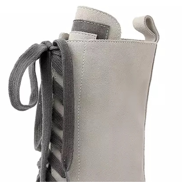 LATEST TREND OFF-WHITE GENUINE SUEDE LEATHER BOOTS WITH BEADING AND LECES - Picture 10 of 16